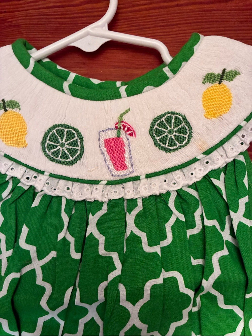Girls Green Citrus Smocked One-Piece Dress